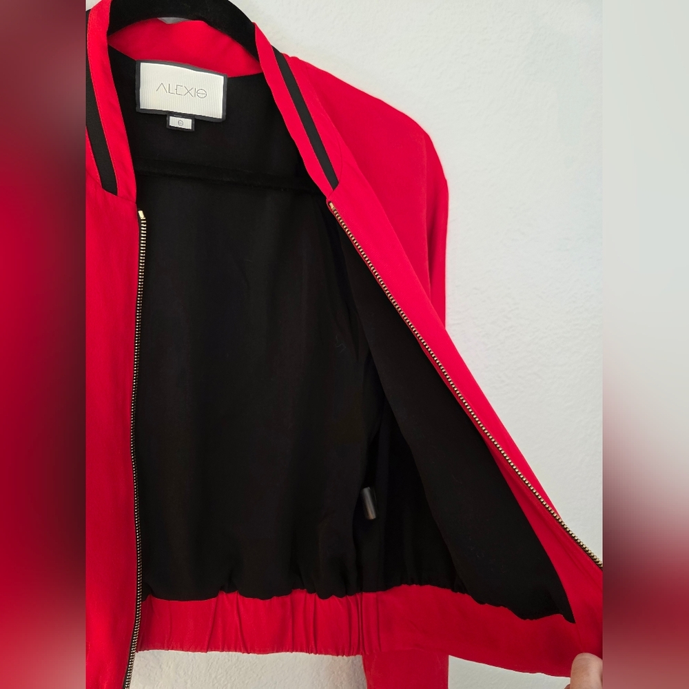 Alexis “Bentley” Red Bomber Jacket – Designer Zip-Up Varsity Style - Picture 5 of 9